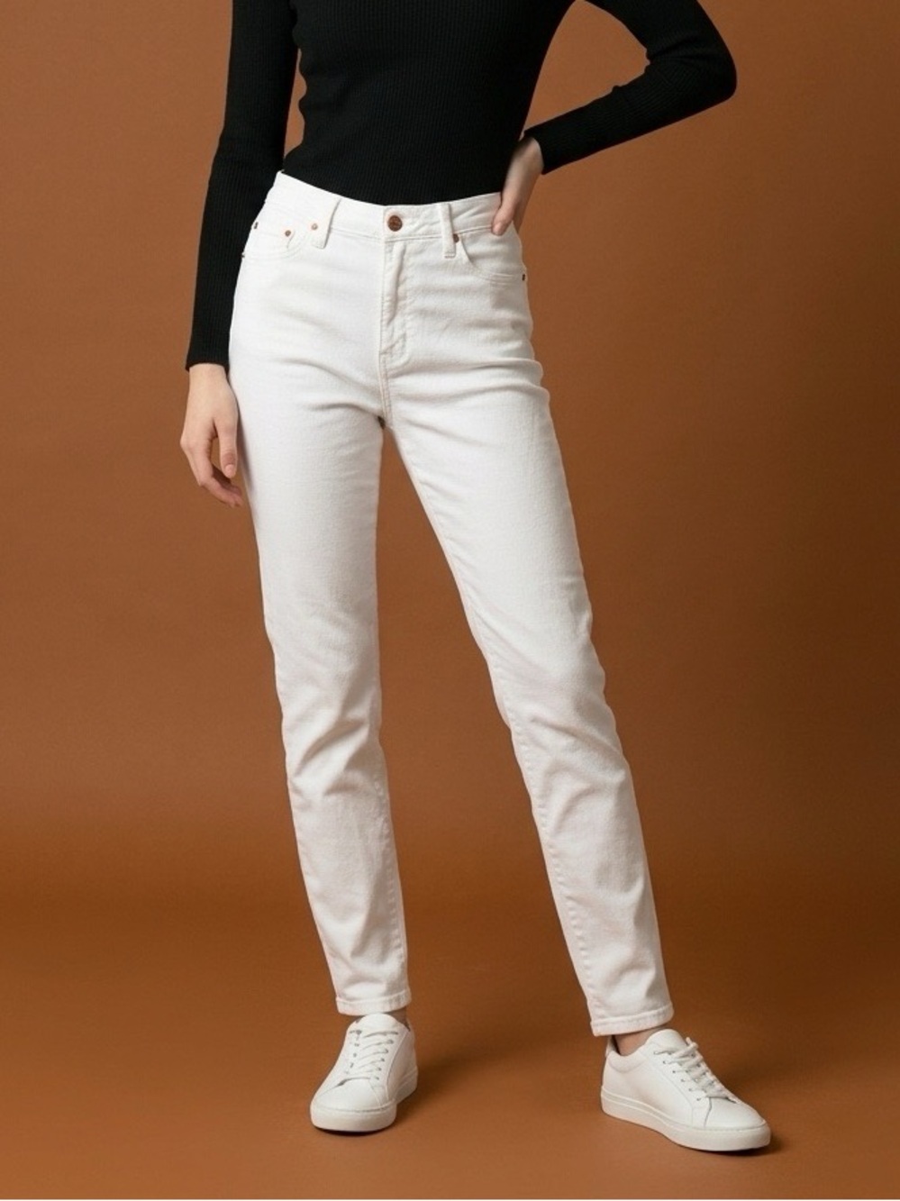 High-Rise Women's White Straight Jeans